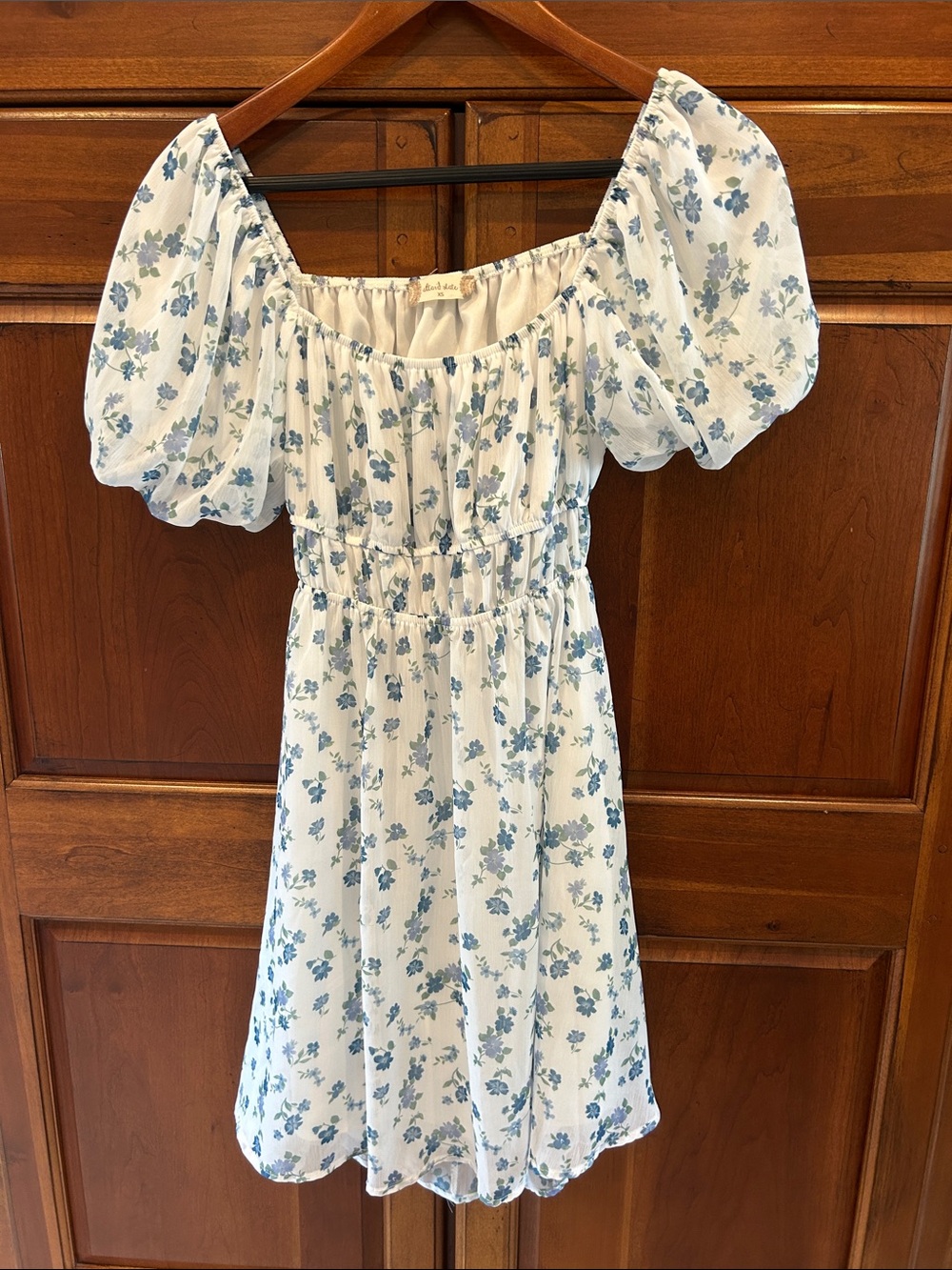Altar'd State White Dress with Blue Floral Print